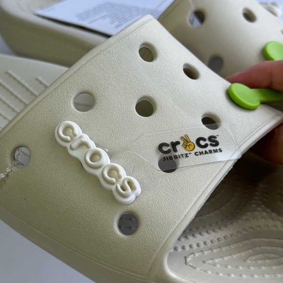 Crocs/classic crocs slide/ women’s 10 / men 8 / Beige / One Charm ￼￼ - Picture 4 of 5